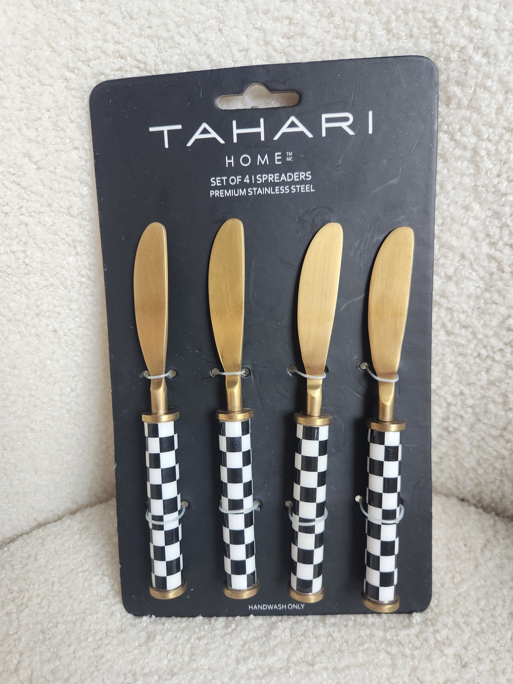 TAHARI Home Gold & Black Checker Spreaders - Set of 4